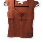 Knitted Round Neck Tops For Women, Sleeveless Blouse - BROWN