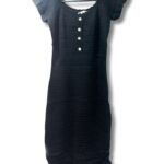 Knitted Blouse Top, Long Dress - BLACK