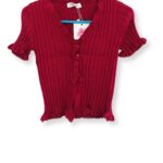 Short Sleeved Knitted Shirt With Frill Sleeves - RED