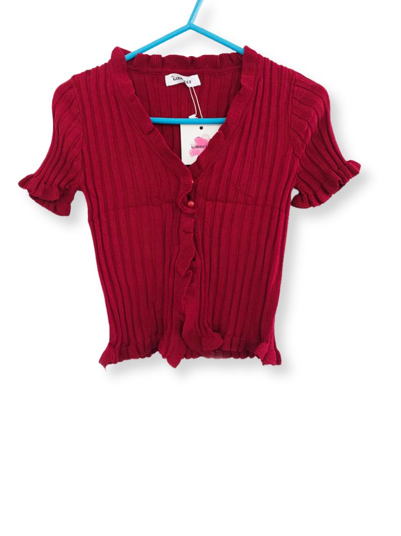 2 Short-sleeved knitted shirt with frill sleeves - RED