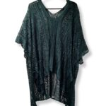 V neck Hollow Out Crochet Short Sleeve Cover Ups - GREEN