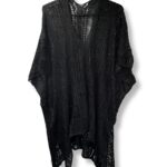 V Neck Hollow Out Crochet Short Sleeve Cover Ups - BLACK