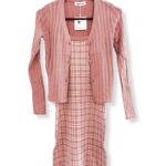 Hoodie Sweater Women Two Piece Sets Long Sleeve Solid Blouse Strap Midi Dress Knit - PINK