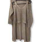 Hole Knit Dress- Long Sleeves, Short Jersey Underdress - BROWN