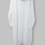 Hole Knit Dress - Long Sleeves, Short Jersey Underdress, WHITE