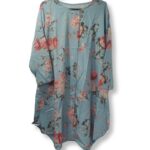 Women's Tops Light Blue Floral 3 Quarter Sleeve Blouse Shirt