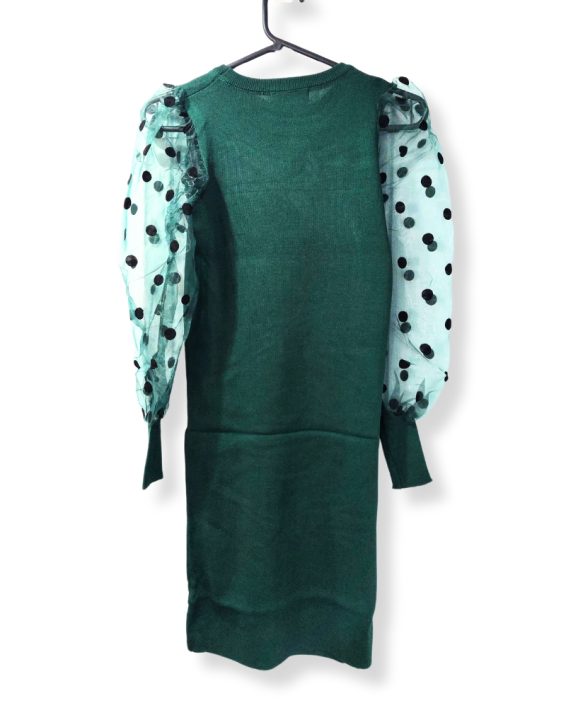 10-2 Green Dress with Decorative Sleeve. Sleeves made of mesh with charming suede polka dots £14.99