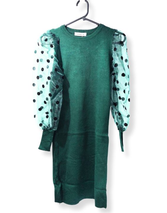 10 Green Dress with Decorative Sleeve. Sleeves made of mesh with charming suede polka dots £14.99