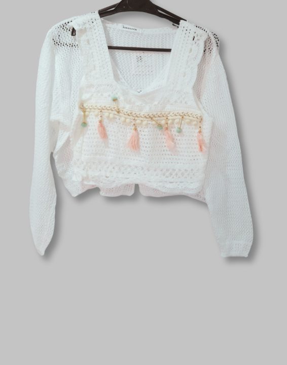 21 crochet top designed , with hollow knitted cardigan £14.99